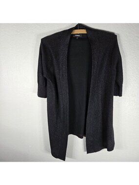 Express Open Front Shimmer Black Cardigan Size Small 3/4 Sleeve Cotton